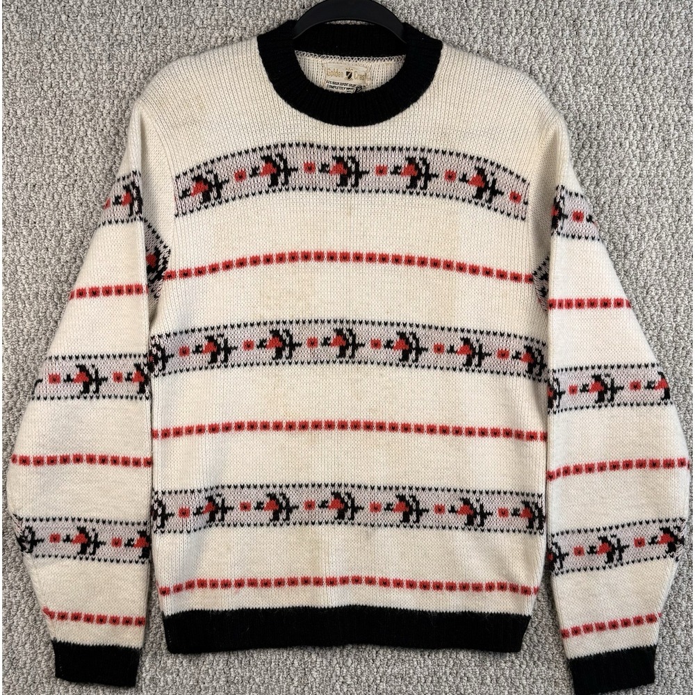 Vintage 70s Nordic Folk Sweater Womens M Acrylic Knit Retro Winter‎